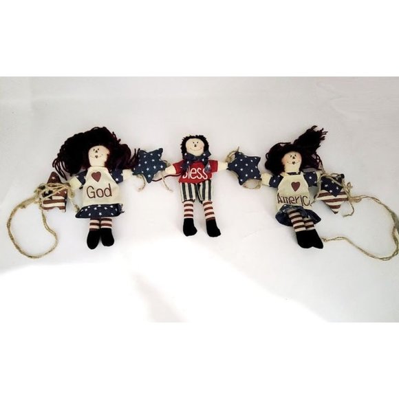 Vintage Raggedy Ann and Raggedy Andy 'God Bless America' Hanging decor - Patriot - Picture 4 of 6